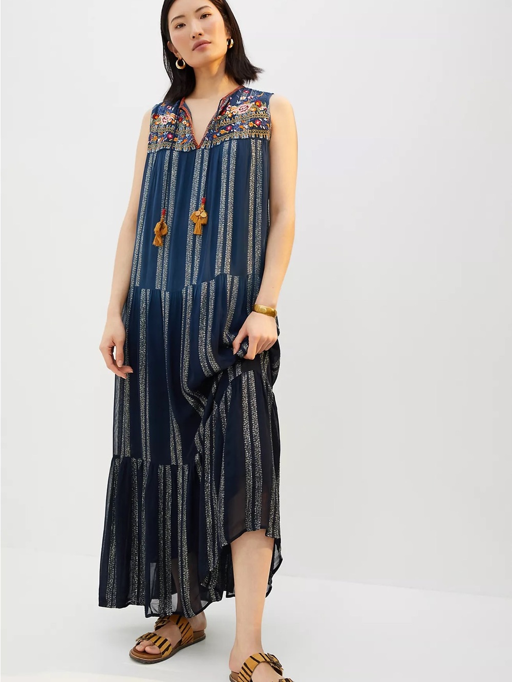 Anthropologie Embroidered Shimmered Maxi Dress by Verb S NWT